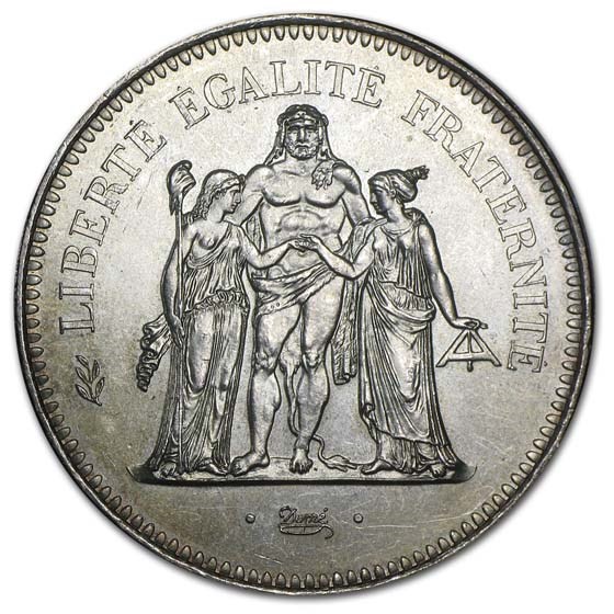 French Silver 50 Franc Coins (.8682-oz ASW, Varying Condition)
