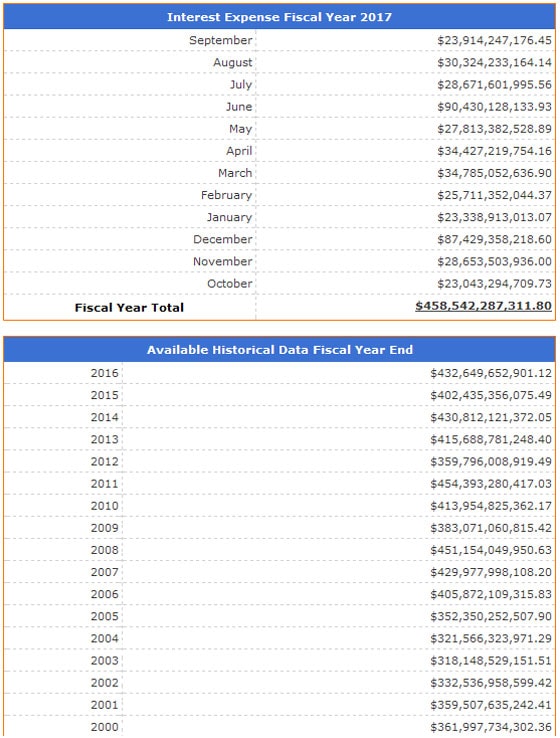 U.S. Interest Expense for 2017 Fiscal Year