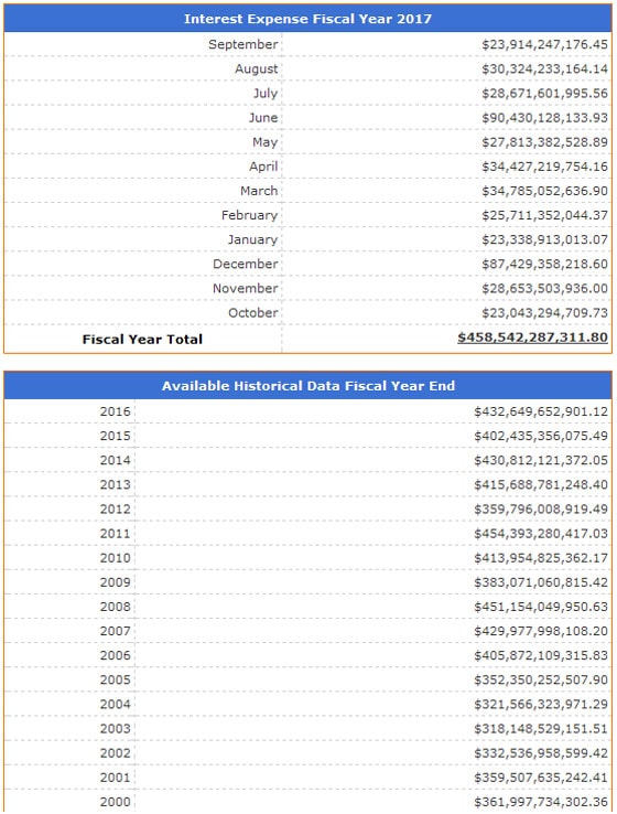 U.S. Interest Expense for 2017 Fiscal Year