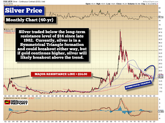 Silver Price (Monthly Chart: 40yr) - July 12, 2019