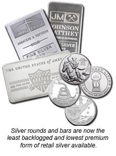 Silver rounds and bars are now the least backlogged and lowest premium form of retail silver available