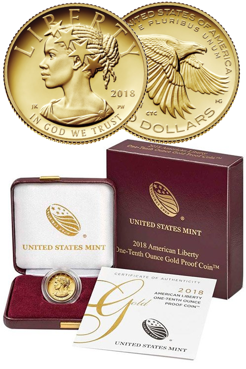2018 1/10-oz Proof Gold American Liberty - with box and COA